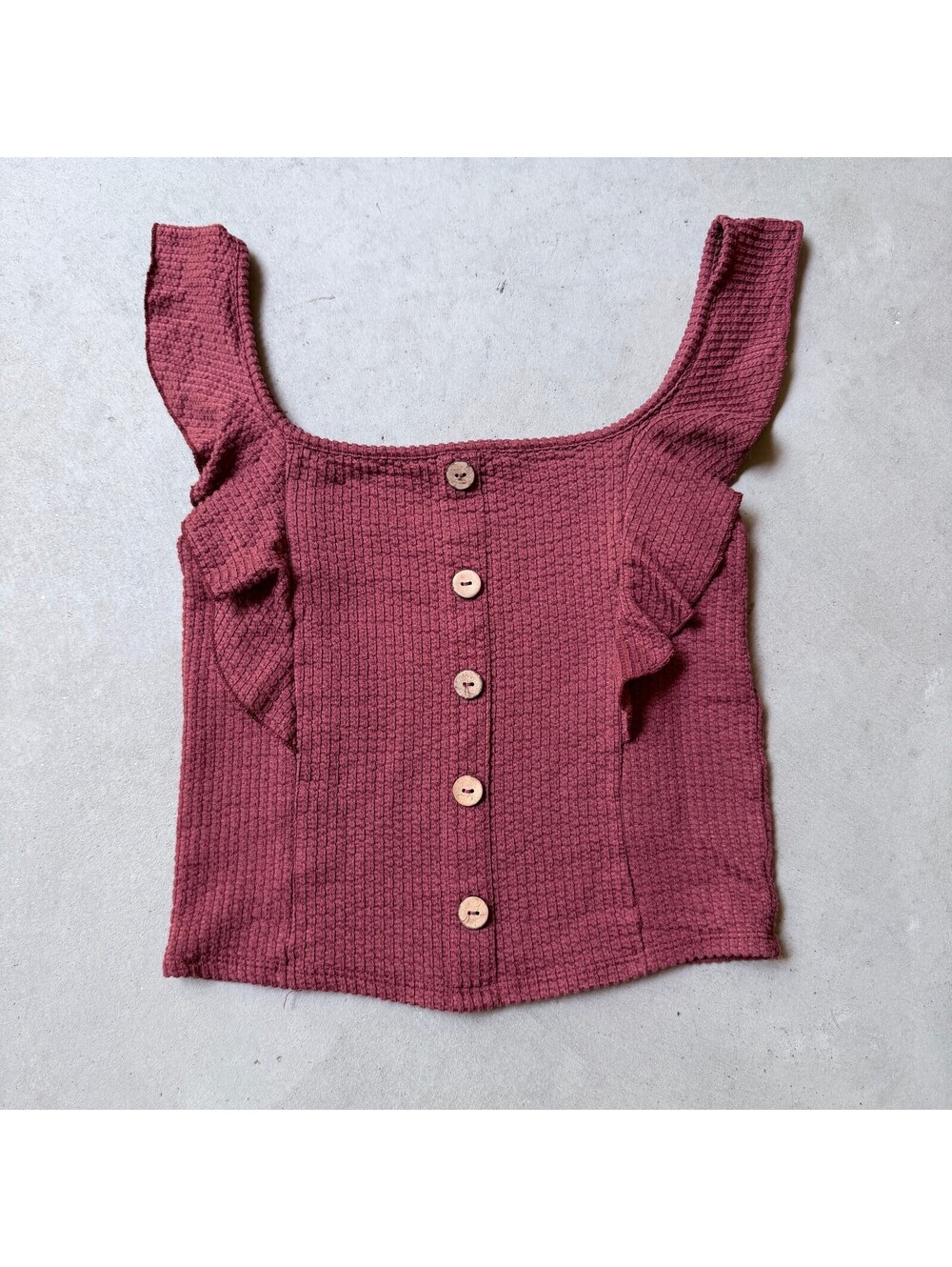 Mauve Button-Front Tank Top with Ruffle Sleeves by Caution to the Wind